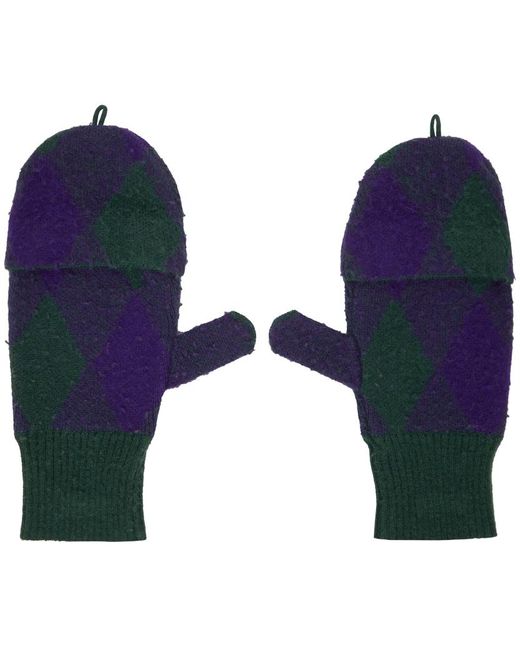 Burberry Blue Green & Purple Argyle Wool Mittens