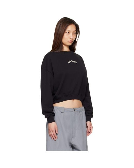 Palm Angels Black Curved Logo Crop Sweatshirt
