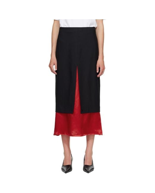 Rohe Red Contrast Upside-Down Midi Skirt