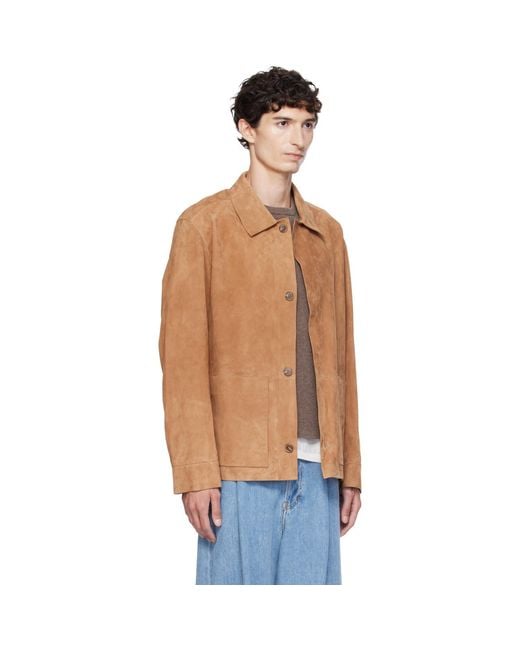Boss Brown Tan Button-Up Suede Checkered Lining Leather Jacket for men