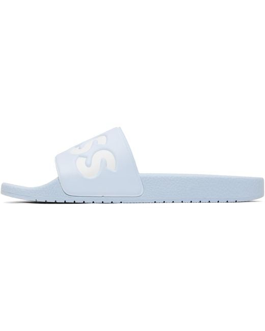 Boss Blue Italian-Made Large Logo Detail Slides for men