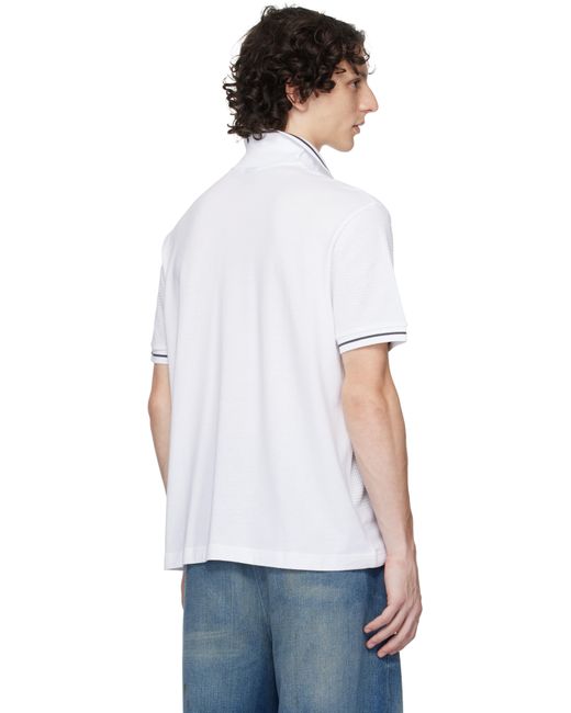 Boss White Relaxed-Fit Cotton Mesh Polo for men