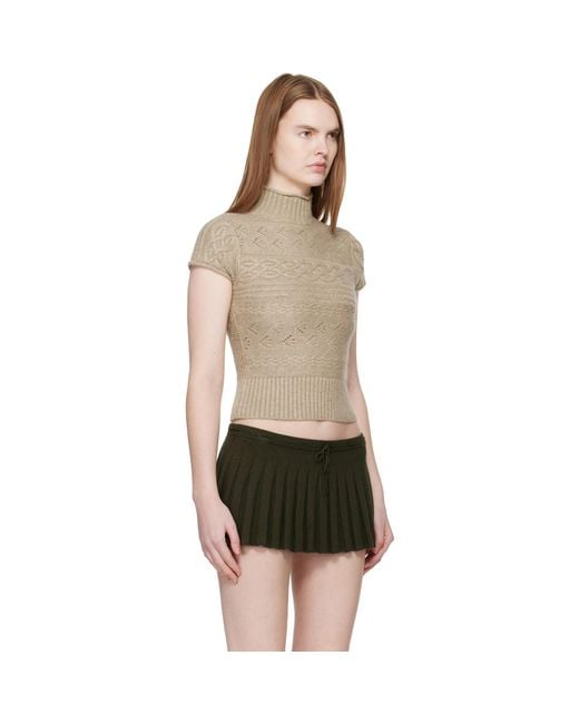 GUIZIO Black Taupe Vivienne Short Sleeve Cable Turtleneck