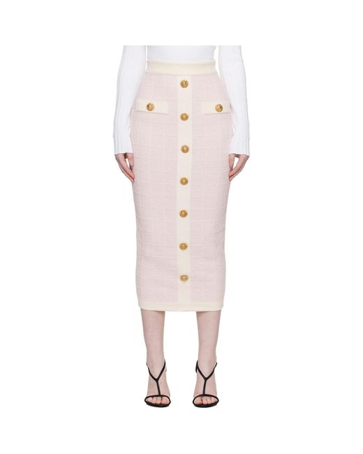 Balmain Multicolor Buttoned Knit Light Tweed Maxi Skirt