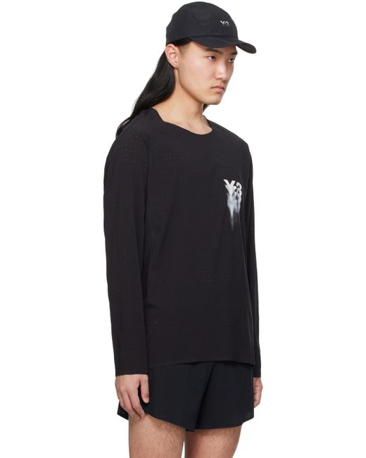 メンズ Y-3 ロゴプリント 長袖tシャツ Black
