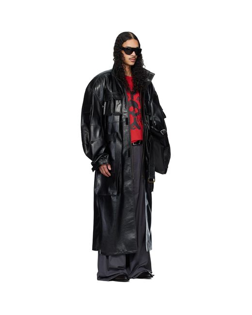 Lu'u Dan Black Ram Cargo Faux-Leather Trench Coat for men