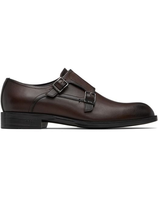 Boss Black Buffed Leather Monkstraps for men
