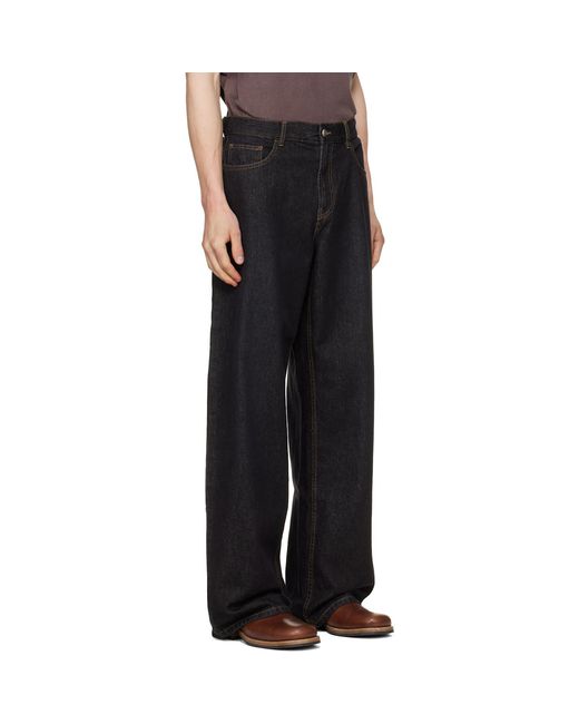 Palm Angels Black Curved Logo Loose Jeans for men