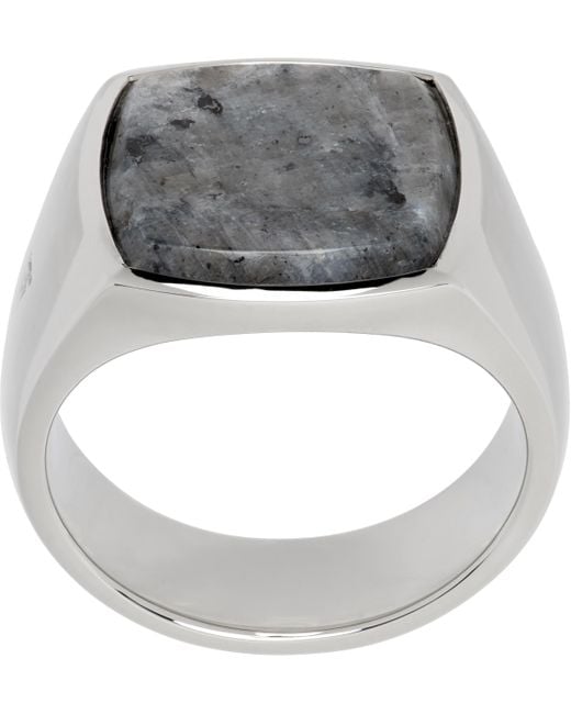 Tom Wood Gray Cushion Larvikite Ring for men