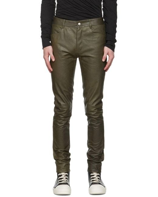 Rick Owens Tyrone Leather Pants in Green for Men | Lyst