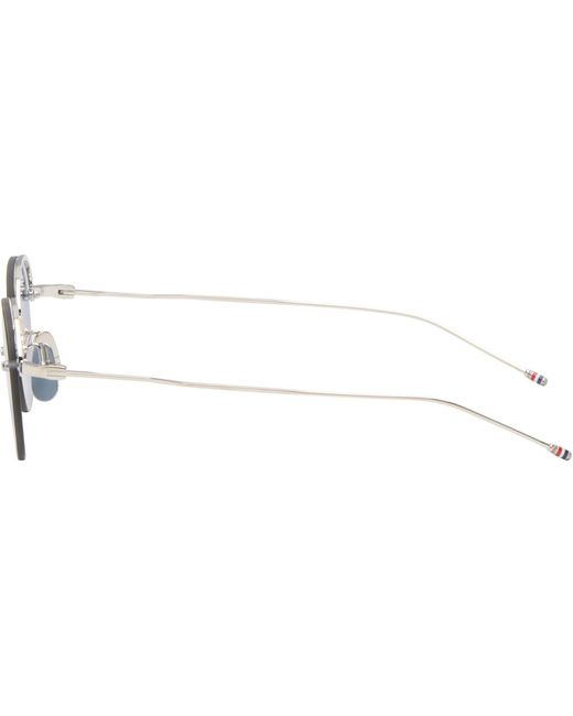 Thom Browne Blue Semi-Rimless Oval Titanium Sunglasses for men