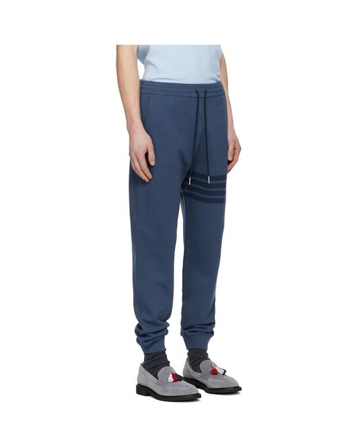 Thom Browne Blue Overdyed Solid Loopback 4 Bar Sweatpants for men