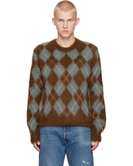 AMI Black Alpaca Mohair Brushed Argyle Sweater for men