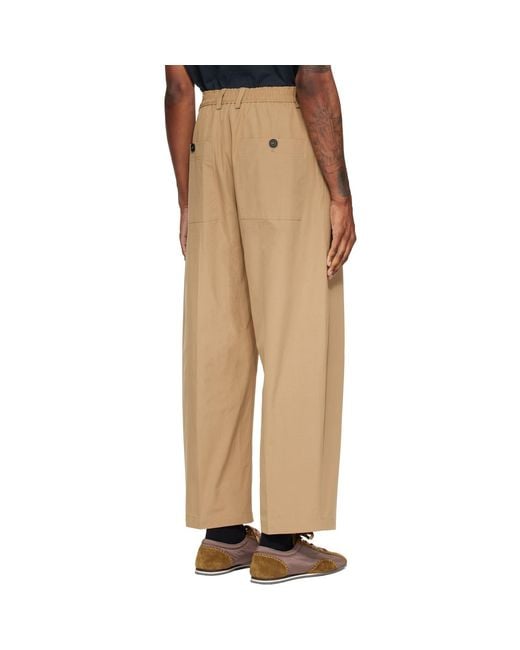Studio Nicholson Natural Tan Shire Cotton Pleated Trousers for men
