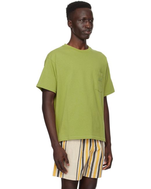 メンズ Bode ーン ロゴ刺繍 ポケットtシャツ Green