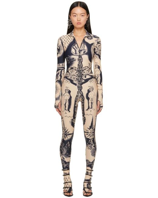 Jean Paul Gaultier Black Beige Graphic Jumpsuit