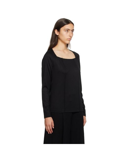 Issey Miyake Black Tucked Square Long Sleeve T-shirt
