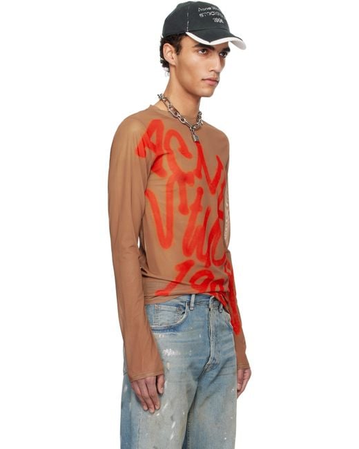 Acne Orange Taupe Sprayed Logo Long Sleeve T-Shirt for men