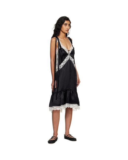 Marc Jacobs Black Satin Lace Slip Midi Dress
