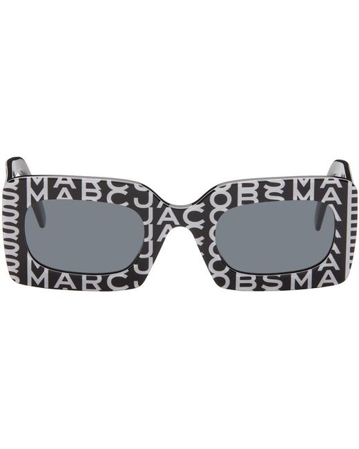 Lunettes de soleil rectangulaires noir et blanc à monogrammes Marc Jacobs en coloris Black