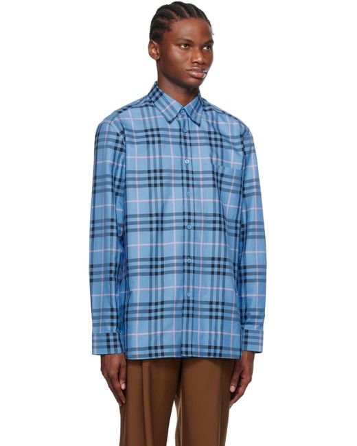 Burberry Blue Caxbridge Check-patterned Regular-fit Cotton-poplin Shirt for men