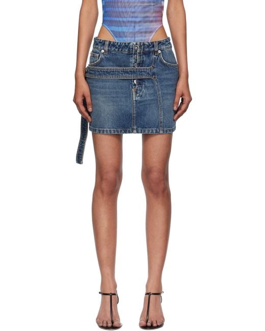 Jean Paul Gaultier ブルー ローウエスト ストラップ デニム ミニスカート Blue