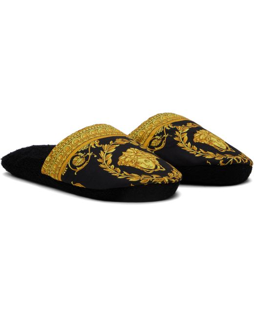 メンズ Versace ブラック＆イエロー 'I Heart Baroque' スリッパ Black