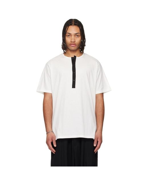Yohji Yamamoto White Off- Short Sleeve Henley for men