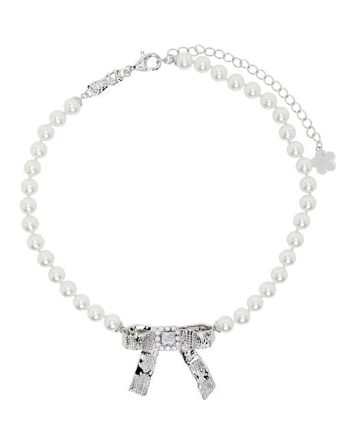 ShuShu/Tong Metallic Yvmin Edition Tin Foil Bow Faux-Pearl Necklace