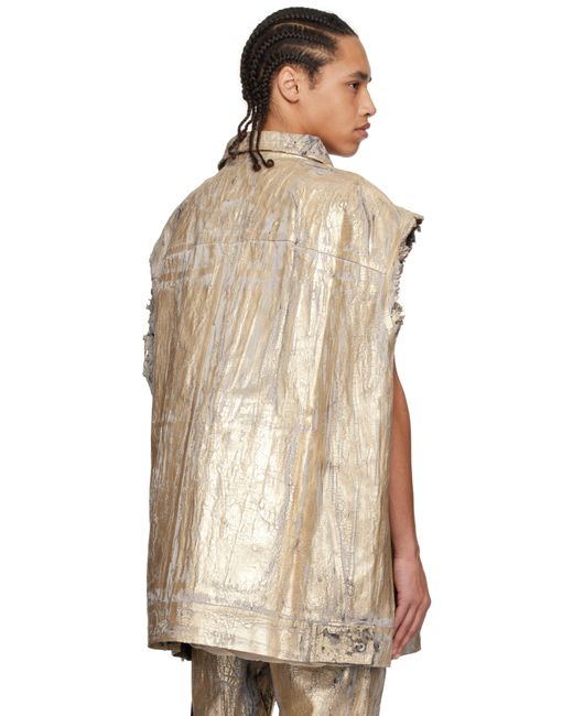 メンズ Rick Owens ゴールド Hollywood Jumbo Worker デニムベスト Natural