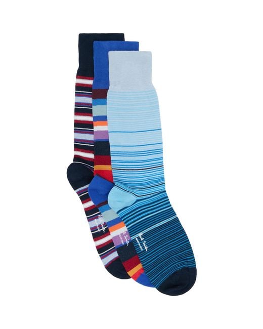 Paul Smith Blue Three-Pack Mixed Stripe Cracker Set Socks for men