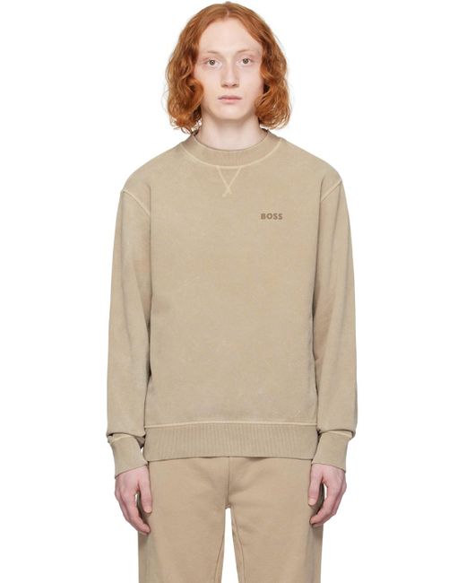 Boss Natural Beige Relaxed-fit Sweatshirt for men