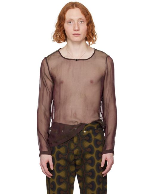 Dries Van Noten Black Burgundy Sheer Long Sleeve T-shirt for men