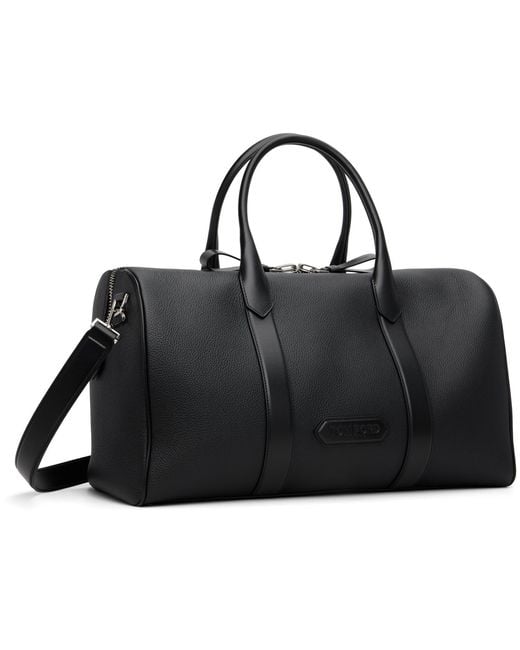 Tom Ford Black Soft Grain Leather Wide Medium Duffle Bag for men