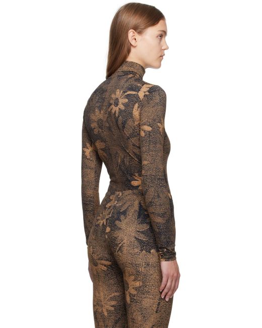 MM6 by Maison Margiela Brown Tan & Black Printed Bodysuit