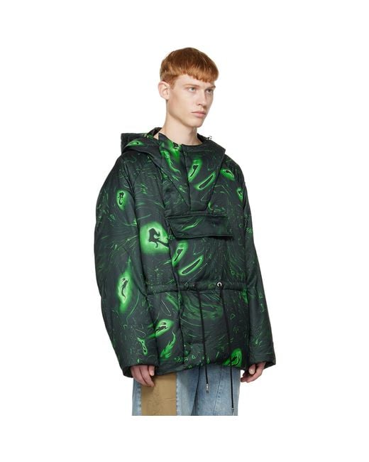 Feng Chen Wang Green Graphic Down Jacket for men