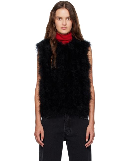 Yves Salomon Black Cropped Feather Vest