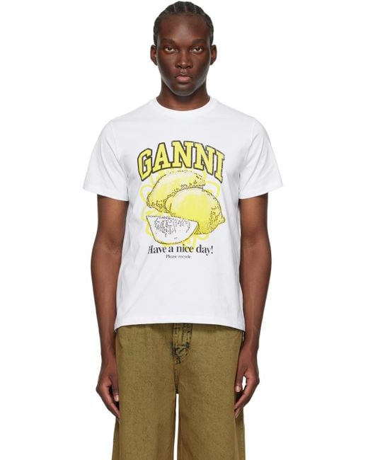 Ganni Multicolor White Relaxed Lemon T-shirt for men