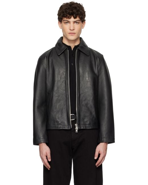 sunflower Black Short Leather Jacket for men