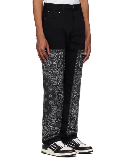 メンズ Amiri ブラック Bandana ジャカード パネル ストレートジーンズ Black