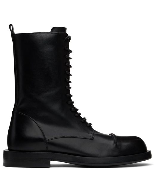 Ann Demeulemeester Black Pintuck Leather Combat Boots for men