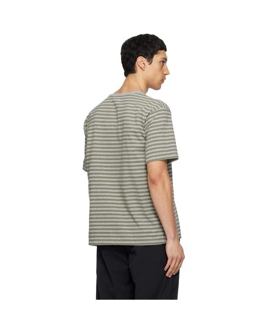 Nanamica Gray Khaki & Coolmax Stripe Jersey T-Shirt for men
