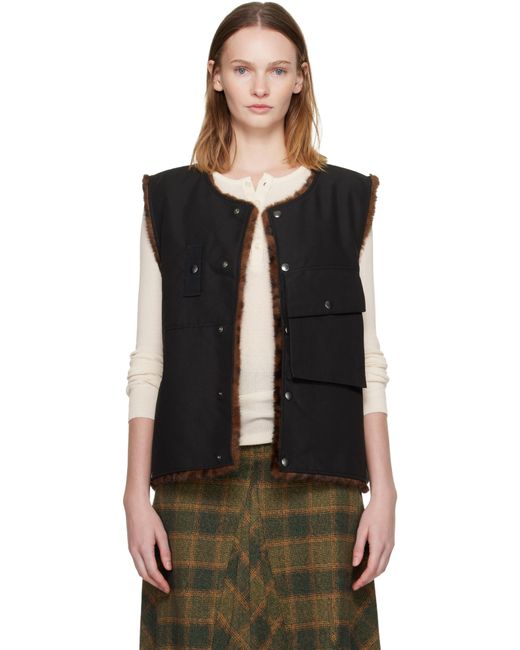ANDERSSON BELL Women's Black Collarless Pocket Vest