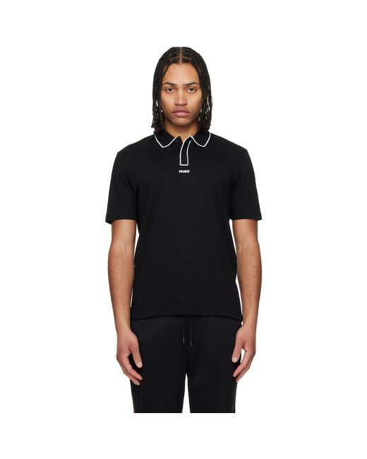 HUGO Black Cotton-Jersey Contrast Edges Polo for men