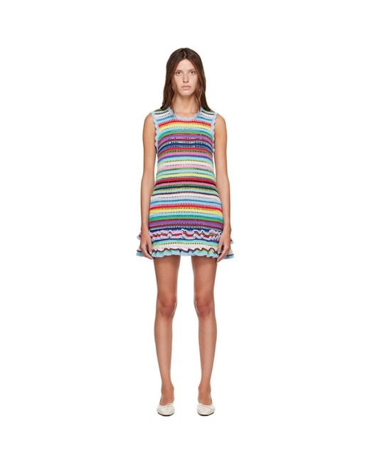 Ganni Blue Striped Crochet Minidress