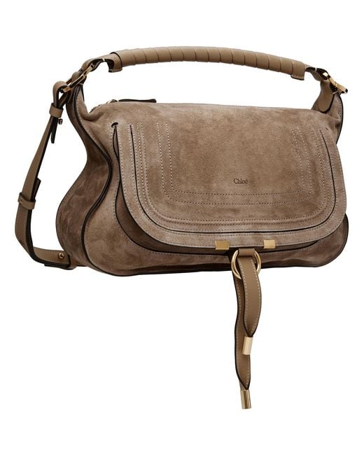 Chloé トープ スモール Marcie スエードレザー ショルダーバッグ Brown