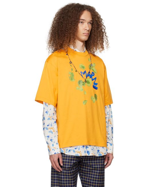 Marni Orange Dripping Flower T-shirt for men