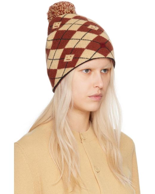 Bonnet et brun à motif argyle en tricot jacquard Acne en coloris Natural