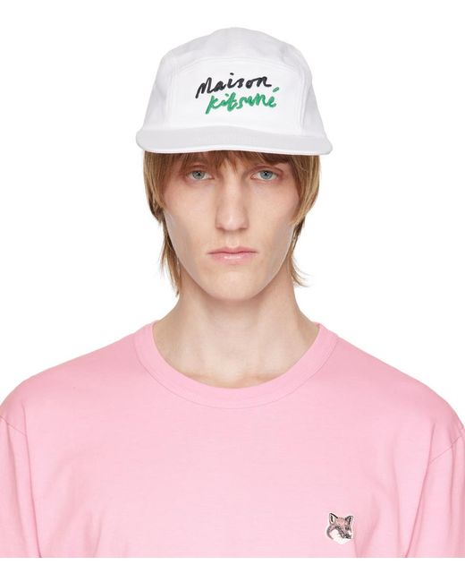 Maison Kitsuné Pink White Mini Handwriting Cap for men