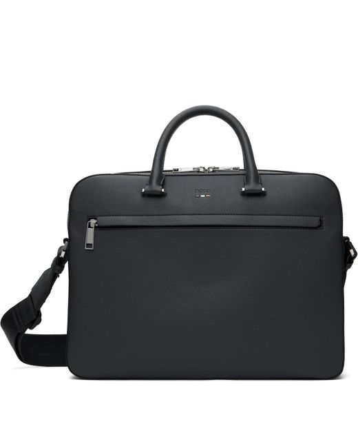 Boss Black Pebble-Grained Faux-Leather Briefcase for men